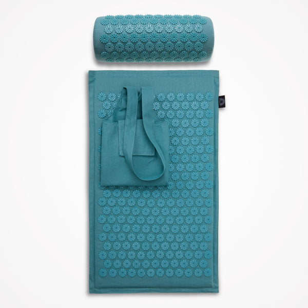 Acupressure mat, pillow and bag set, aqua